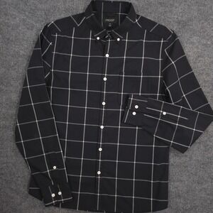 Huckberry PROOF Shirt Mens M Black Windowpane Wool Blend Performance Button Down